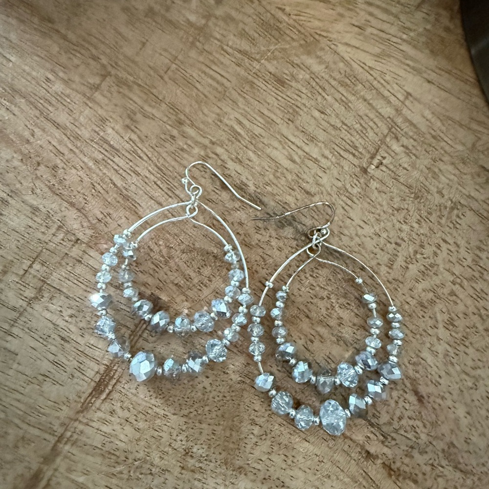 White House Black Market Silver Beaded Hoop Earrings